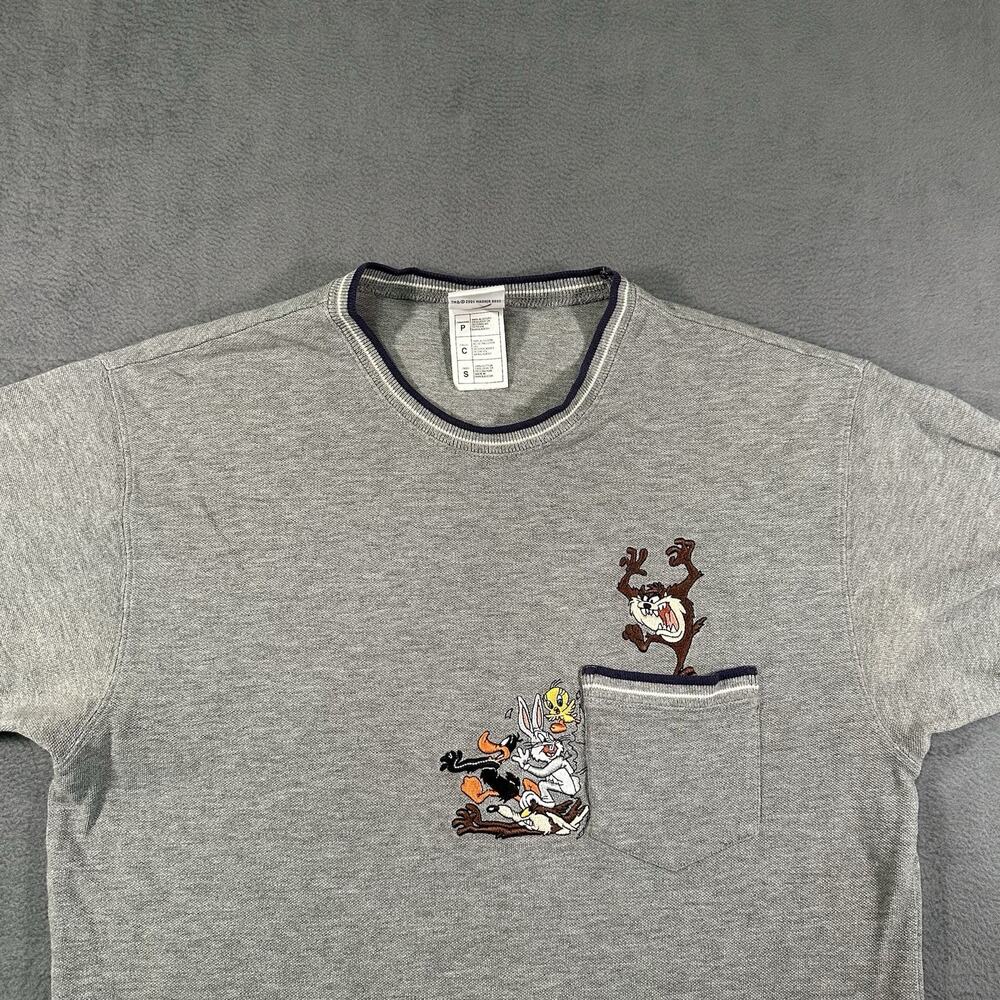 Vintage Y2K Warner Bros Bugs Bunny Taz Baseball Embroidered Pocket Shirt Small - Picture 5 of 10